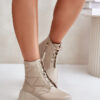 Zazoo Leather Ankle Boots On Platform And Wedge Beige