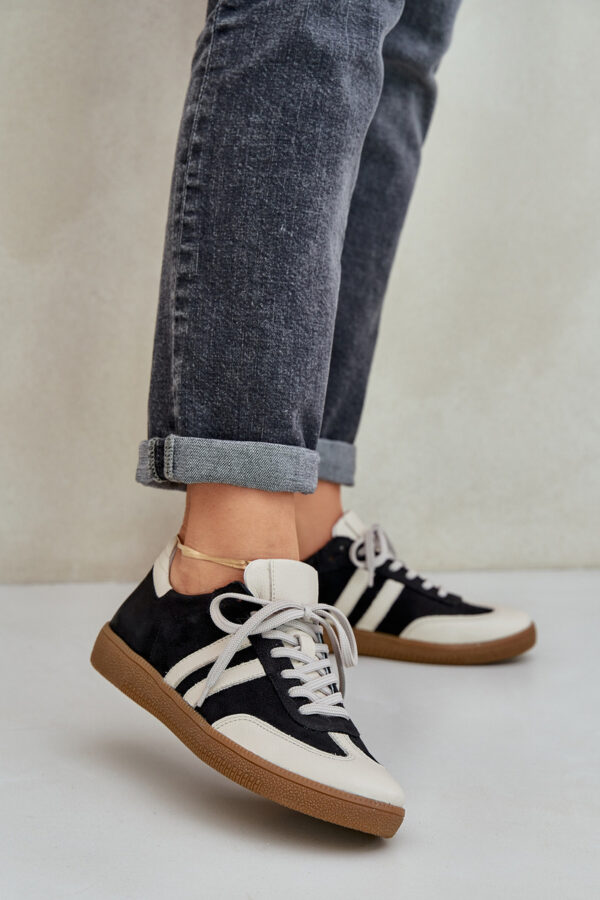 Zazoo N1068 Bőr Alacsony Sneakers Nők Fekete