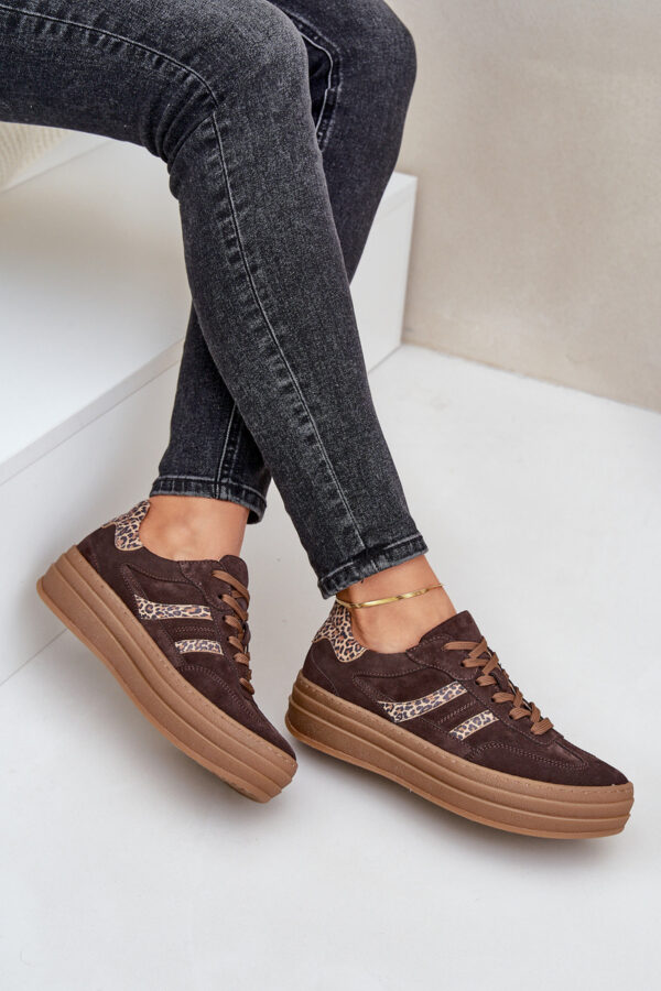 Zazoo N1176 Velúr Sneakers Platformon Leopárd Csokoládé