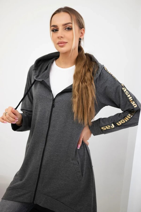 Zip-up sweatshirt in graphite melange back