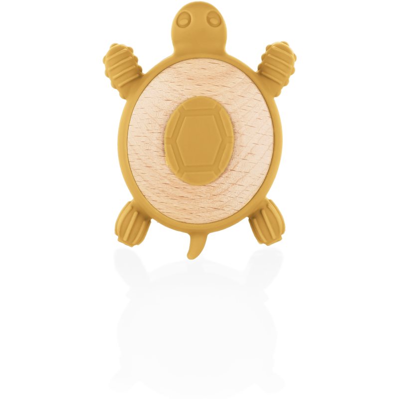 Zopa Silicone Wooden Teether Turtle rágóka 0 m+ Mustard Yellow 1 db-ár