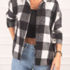 armonika Women's Black and White Square Patterned Loose Shirt