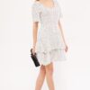 armonika Women's White Minus Dress Short Sleeve Skirt Layered Zippered Patterned Mini Size