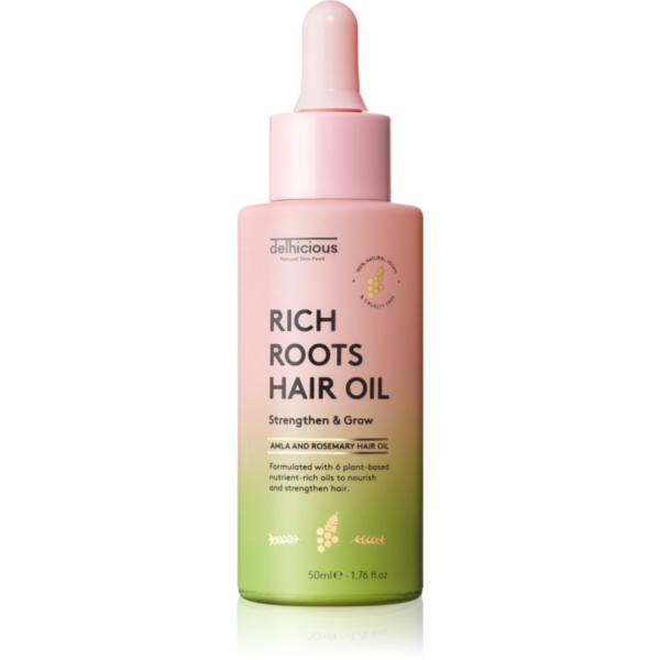 delhicious RICH ROOTS AMLA & ROSEMARY HAIR OIL hidratáló és nyugtató olaj száraz delhicious RICH ROOTS AMLA & ROSEMARY HAIR OIL hidratáló és nyugtató olaj száraz