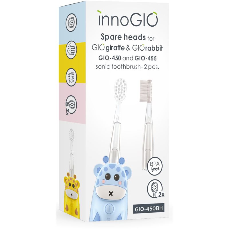 innoGIO GIOGiraffe & GIORabbit Spare Heads Transparent csere fejek a fogkeféhez gyermekeknek GIOGiraffe & GIORabbit Sonic Toothbrush 2 db-Ár