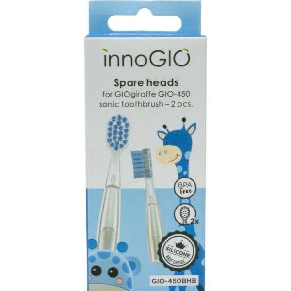 innoGIO GIOGiraffe Spare Heads for Sonic Toothbrush tartalék fejek a szónikus elemes fogkeféhez gyermekeknek GIOGiraffe Sonic Toothbrush Blue 2 db-Ár