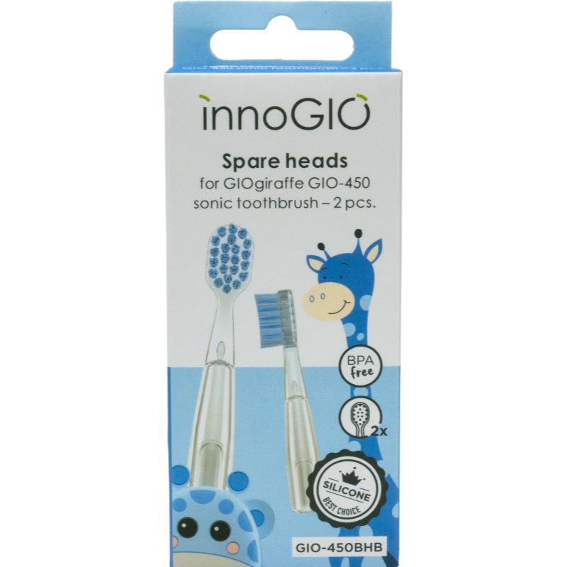 innoGIO GIOGiraffe Spare Heads for Sonic Toothbrush tartalék fejek a szónikus elemes fogkeféhez gyermekeknek GIOGiraffe Sonic Toothbrush Blue 2 db-Ár