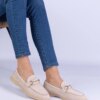 marka niezdefiniowana Beige eco-suede loafers with perforation and gold embellishment Marusso