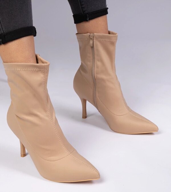 marka niezdefiniowana Beige satin finish ankle boots with stiletto Sanoris