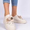 marka niezdefiniowana Beige sneakers decorated with a bow and gold teddy Karinka