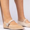 marka niezdefiniowana Beige velvet women's ballet flats with buckle Kvitta