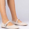 marka niezdefiniowana Beige women's ballet flats with buckle and crystals Piona