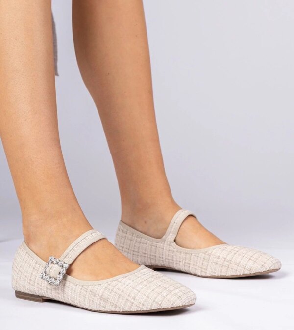 marka niezdefiniowana Beige women's ballet flats with buckle and crystals Piona