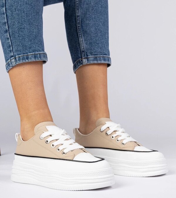 marka niezdefiniowana Beige women's high-soled sneakers Selina