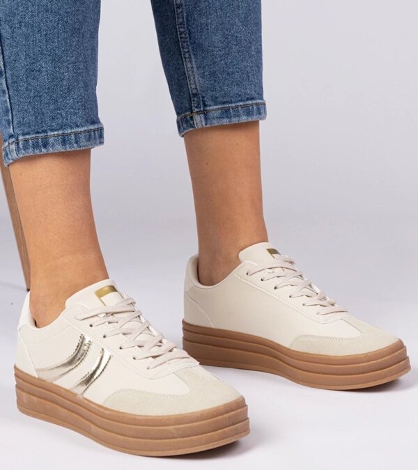 marka niezdefiniowana Beige women's sneakers with gold accents Melly