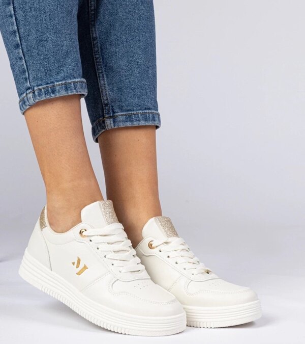 marka niezdefiniowana Beige women's sneakers with gold glitter Emilia