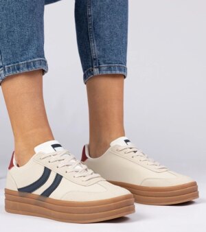 marka niezdefiniowana Beige women's sneakers with navy accents Melly