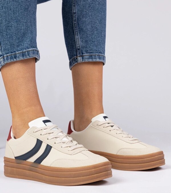 marka niezdefiniowana Beige women's sneakers with navy accents Melly