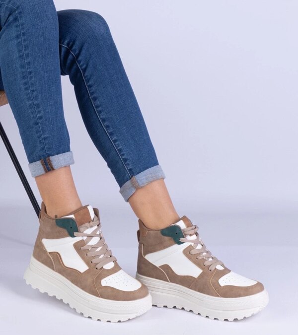 marka niezdefiniowana Beige women's sports sneakers on a platform Sunline