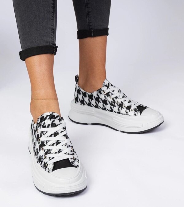 marka niezdefiniowana Black and white women's fabric sneakers Katerin