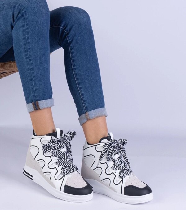 marka niezdefiniowana Black and white women's sneakers with thick laces Gralina