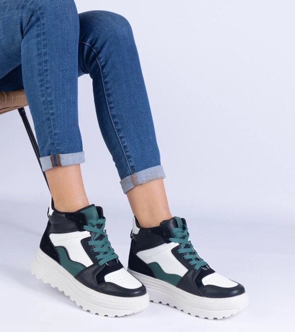marka niezdefiniowana Black and white women's sports sneakers on a platform Sunline