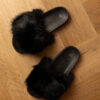 marka niezdefiniowana Black children's fur slides Malinka