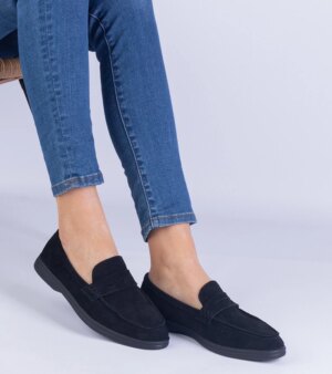marka niezdefiniowana Black classic loafers with perforation from eco-suede Sargossi