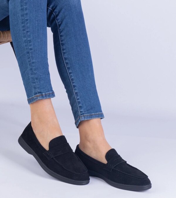 marka niezdefiniowana Black classic loafers with perforation from eco-suede Sargossi