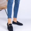 marka niezdefiniowana Black eco-suede loafers with an openwork pattern and gold embellishment Truffi