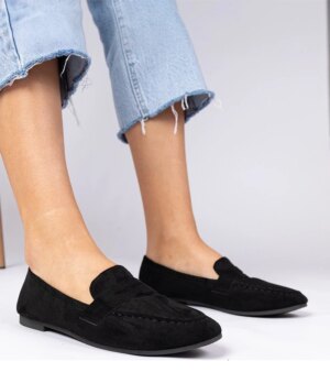 marka niezdefiniowana Black elegant faux-suede moccasins Palmarina