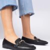 marka niezdefiniowana Black elegant moccasins with gold decoration and rhinestones Kalisa