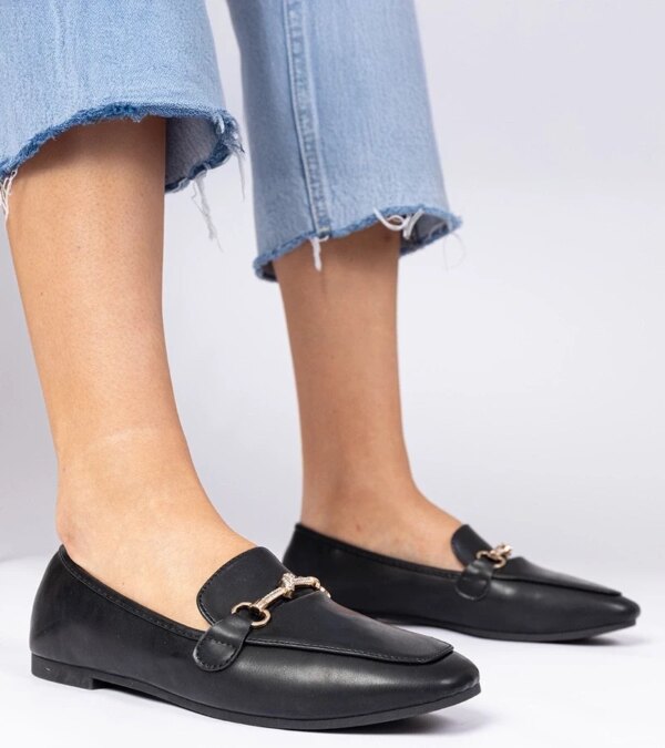marka niezdefiniowana Black elegant moccasins with gold decoration and rhinestones Kalisa