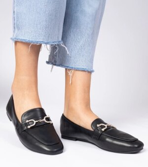 marka niezdefiniowana Black elegant moccasins with rhinestones Banzao