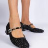 marka niezdefiniowana Black fabric finish pumps with rhinestones Mersitta