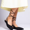 marka niezdefiniowana Black flat lace-up pumps tied around the ankle Karlioz