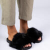 marka niezdefiniowana Black fur slides Manny