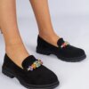 marka niezdefiniowana Black loafers decorated with stones Liliana