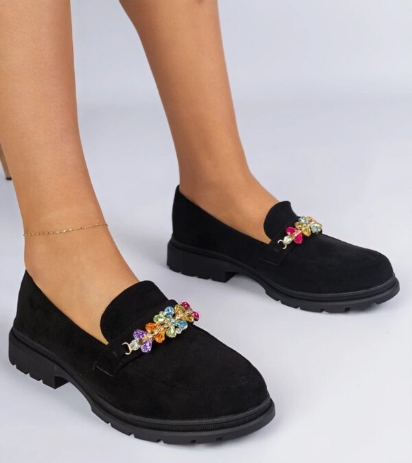 marka niezdefiniowana Black loafers decorated with stones Liliana