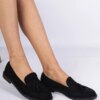 marka niezdefiniowana Black loafers made of eco-suede with fringes Marimel