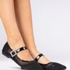 marka niezdefiniowana Black mesh women's ballet flats with buckle and crystals Sandrino