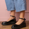 marka niezdefiniowana Black patent leather platform Oxfords Tanga