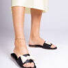 marka niezdefiniowana Black satin slides with a bow and pearls Perlino