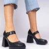 marka niezdefiniowana Black square-toe pumps with a buckle Katherin