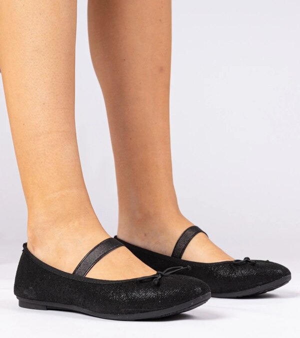 marka niezdefiniowana Black women's ballet flats with bow on elastic Lerona