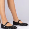 marka niezdefiniowana Black women's ballet flats with buckle and crystals Piona