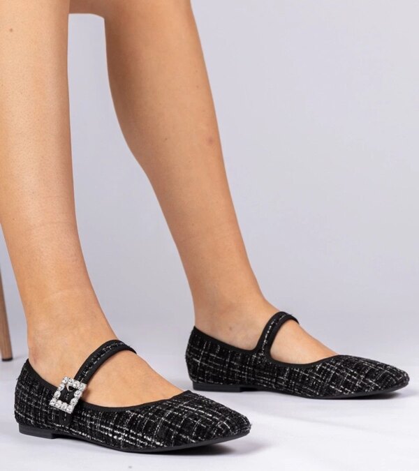 marka niezdefiniowana Black women's ballet flats with buckle and crystals Piona