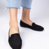 marka niezdefiniowana Black women's faux-suede ballet flats with embroidery Ronna