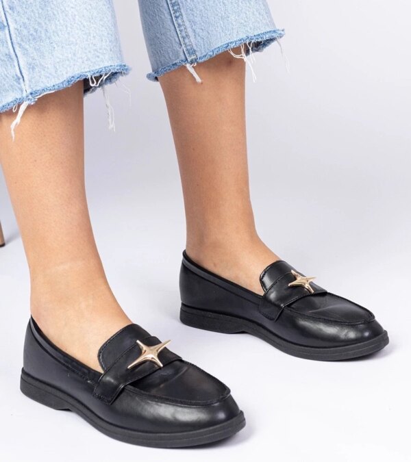 marka niezdefiniowana Black women's moccasins with gold decoration Senna