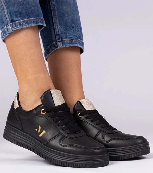 marka niezdefiniowana Black women's sneakers with gold glitter Emilia